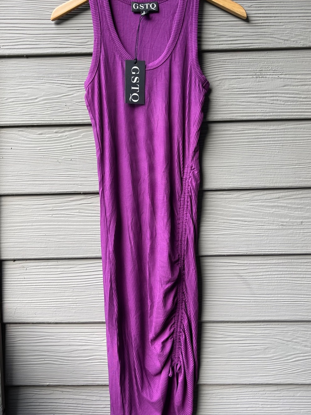 NWT GSTQ Purple Ribbed Ruched Side Midi Dress - Size S